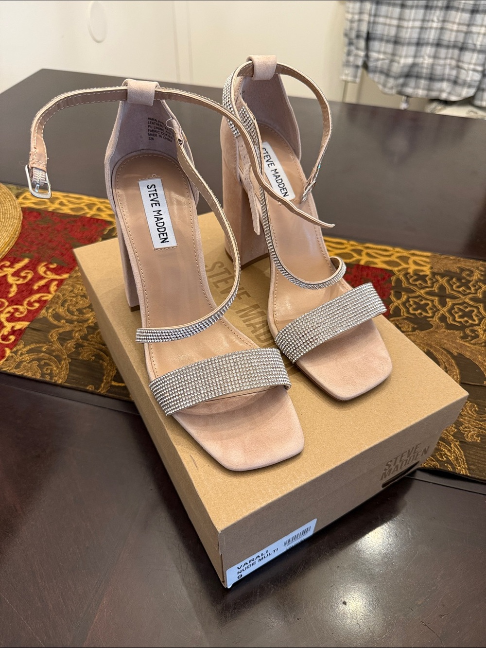 Steve Madden Blush Crystal-Strap Block Heels